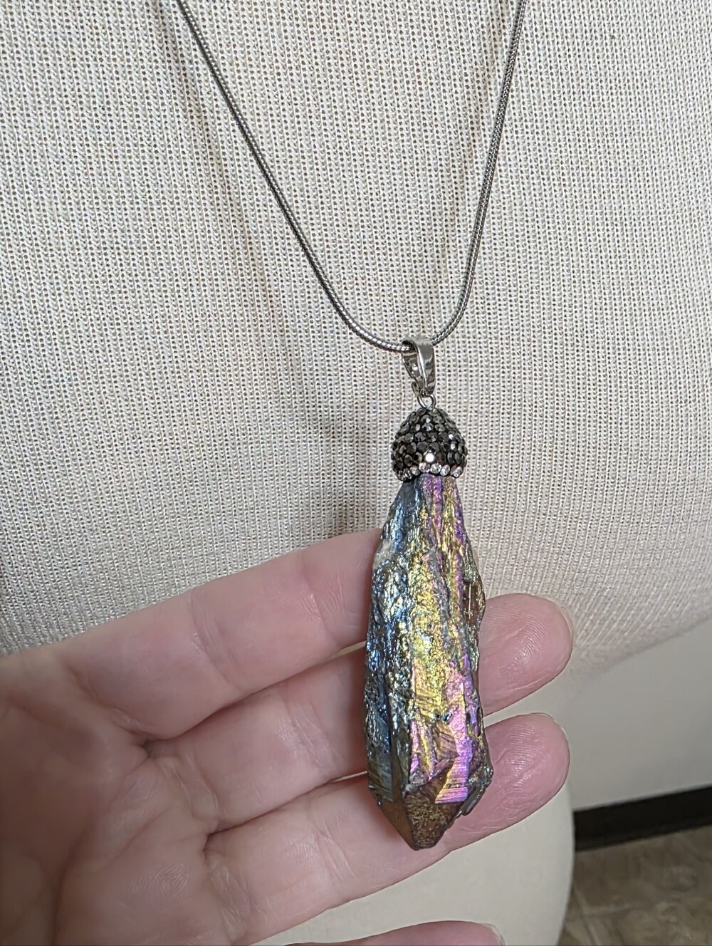 Natural Titanium Quartz W Zicron Pave Pendant Necklace 22"
